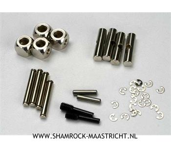 Traxxas U-joints, driveshaft (carrier (4)/ 4.5mm cross pin (4)/ 3mm cross pin (4)/ e-clips (20)) (metal parts for 2 driveshafts) - TRX5452