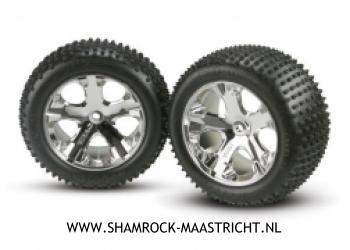 Traxxas Alias tires, all star chrome wheels, foam inserts (rear) (2) assembled and glued - 3770