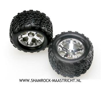 Traxxas  Tires & wheels, assembled, glued (2.8") (All-Star chrome wheels, Talon tires, foam inserts) (Nitro Stampede front) (2) - TRX4171
