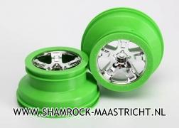 Traxxas  Wheels, SCT, chrome, green beadlock style, dual profile (2.2inch outer, 3.0inch inner) (2) (2WD front only) - TRX5866