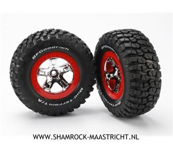 Traxxas Tires and wheels, assembled, glued (SCT chrome, red beadlock style wheels, BFGoodrich Mud-Terrain T/A KM2 tires, foam inserts) (2) (2WD front) - TRX5869