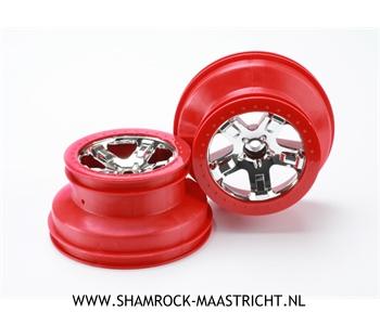 Traxxas  Wheels, SCT chrome, red beadlock style, dual profile (2.2 outer, 3.0 inner) (2WD front) (2) - TRX5870