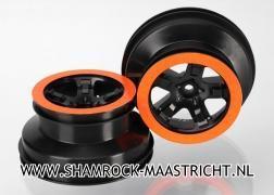 Traxxas Wheels, SCT black, orange beadlock style, dual profile (2.2" outer, 3.0" inner) (2WD front) (2) - TRX5870X