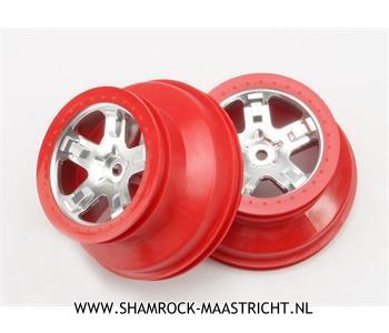 Traxxas  Wheels, SCT satin chrome, red beadlock style, dual profile (2.2inch outer, 3.0inch inner) (4WD front/rear, 2WD rear only) (2) - TRX5872A