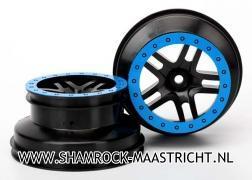 Traxxas Wheels, SCT Split-Spoke, black, blue beadlock style, dual profile (2.2inch outer, 3.0inch inner) (2WD front) (2) - TRX5886A