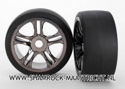 Traxxas  Tires and wheels, assembled, glued (split-spoke, black chrome wheels, slick tires (S1 compound), foam inserts) (rear) (2) XO-1 - TRX6477