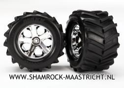 Traxxas Tires and wheels, assembled, glued 2.8 (All-Star chrome wheels, Maxx tires, foam inserts) (2) - TRX6771