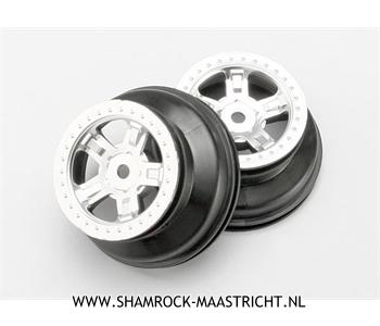 Traxxas  Wheels, SCT satin chrome, beadlock style, dual profile (1.8inch inner, 1.4inch outer) (2) - TRX7072