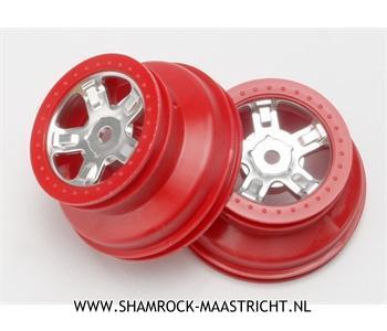 Traxxas  Wheels, SCT satin chrome, red beadlock style, dual profile (1.8inch inner, 1.4inch outer) (2) - TRX7072A