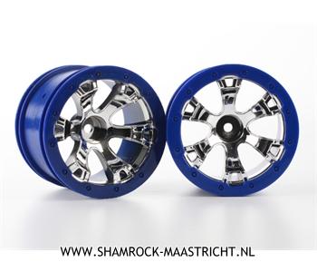 Traxxas Wheels, Geode 2.2" (chrome, blue beadlock style) (12mm hex) (2) - TRX7273
