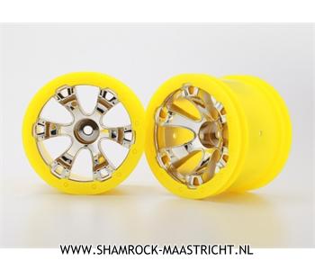 Traxxas  Wheels, Geode 2.2inch (chrome, yellow beadlock style) (12mm hex) (2) - TRX7275