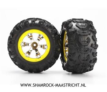 Traxxas  Tires and wheels, assembled, glued (Geode chrome, yellow beadlock style wheels, Canyon AT tires, foam inserts)(1 left, 1 right) - TRX7276