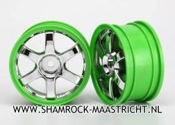 Traxxas Wheels, Volk Racing TE37 (chrome/green) (2) - TRX7374