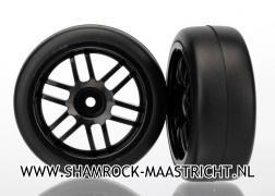 Traxxas  Tires and wheels, assembled, glued (Rally wheels, black , 1.9 Gymkhana slick tires) (2). - TRX7376