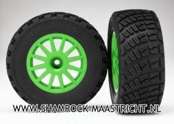 Traxxas  Tires and wheels, assembled, glued (Green wheels, BFGoodrich Rally, gravel pattern tires, foam inserts) (2) (TSM rated) - TRX7473X