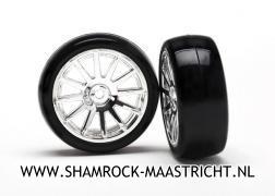 Traxxas Tires and wheels, assembled, glued (12-spoke chrome wheels, slick tires) (2)- TRX7573