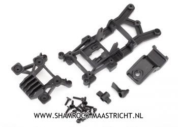 Traxxas Body mounts, front & rear/ 3x12mm CS (4)/ 3x12mm shoulder screw (2)/ 3x10mm flat-head machine screw (8)/ 3x12mm BCS (1)