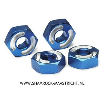 Traxxas  Wheel hubs, hex, 6061-T6 aluminum (blue) (4)/ axle pins (2.5x10mm) (4) - TRX4954X