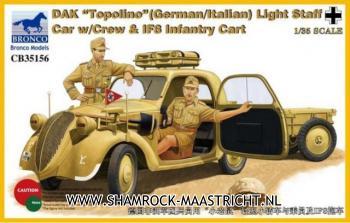 Bronco DAK Topolino (German-Italian) Light Staff Car with Crews and IF8 Infantry Cart