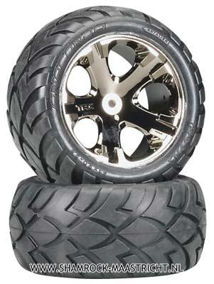 Traxxas Anaconda Tires and All Star Black Chrome Wheels Assembled glued with foam inserts one left one right - 3773A 