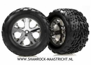 Traxxas Talon tires, All-Star chrome wheels, foam inserts (assembled and glued) (electric rear) (2) - 3668