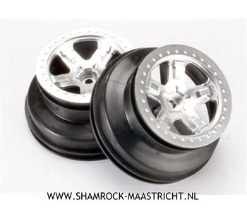 Traxxas Wheels, SCT satin chrome, beadlock style, dual profile (2.2" outer, 3.0" inner) (2WD front) - TRX5874