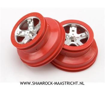 Traxxas Wheels, SCT satin chrome, red beadlock style, dual profile (2.2