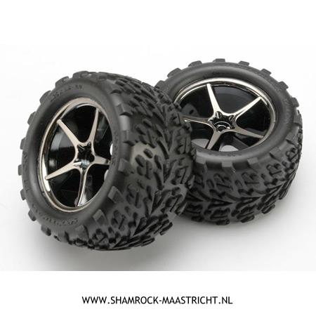Traxxas Gemini black chrome wheels  Talon tires  foam inserts assembled